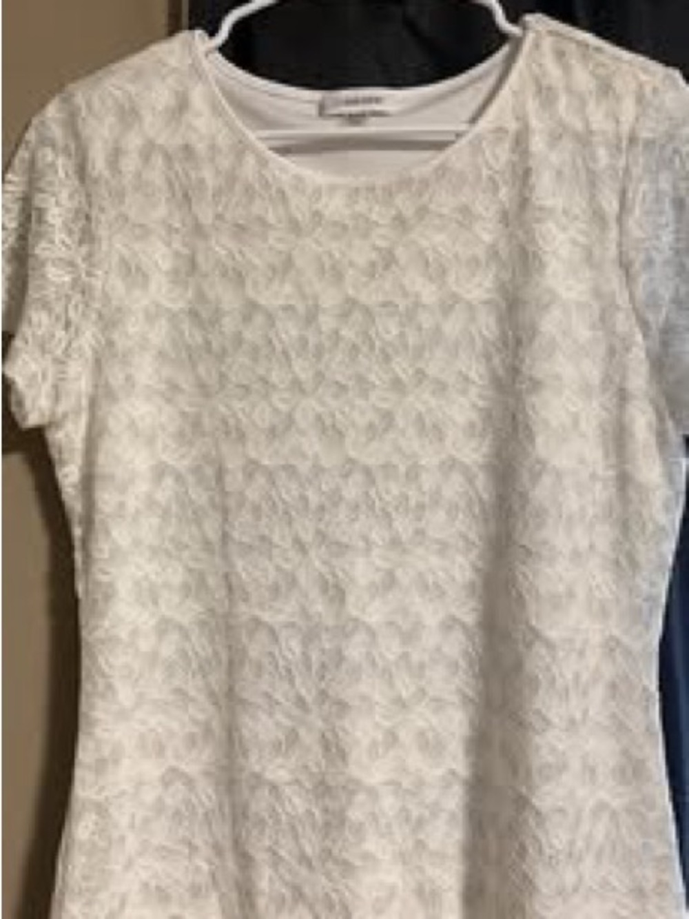 Calvin Klein White Lace-Textured Short Sleeve Top